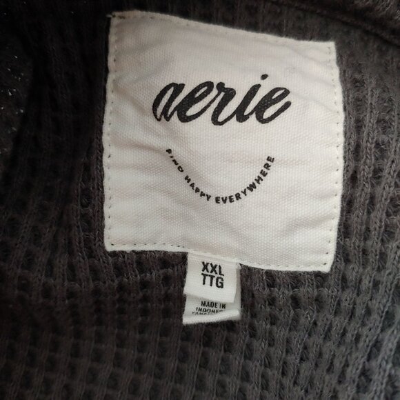 Aerie Women’s Shirt Lumberjack Waffle Knit Oversized Gray Layer Lagom XXL - Picture 13 of 14